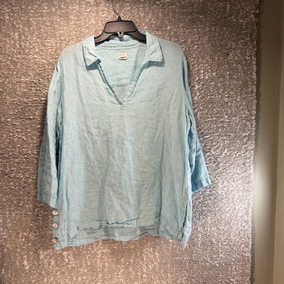 Sigrid Olsen Tops - Sigrid Olsen Linen Tunic Top Blue Relaxed Fit L Beach Coastal Preppy READ
